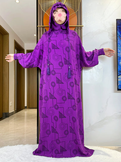 Promotion New Double Hat Women Abaya With Hooded Irregular Pattern Long Abaya Tassel Muslim Saudi Prayer Kaftan Oriental Robes.