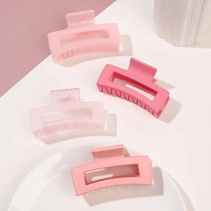 4 Pcs Pink Large Hair Claw Clips 3.4" Non-slip Big Square Matte for Women Girls, Strong Hold Banana Clips for Thick Thin Hair.
