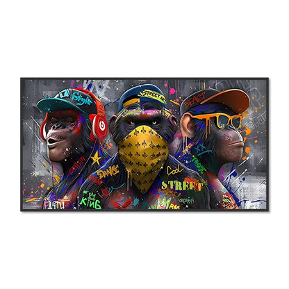 Graffiti Three monkey Wall Art Poster Animal Pop Mural Modern Home Decor Canvas Painting Picture Prints Living Room Decoration.