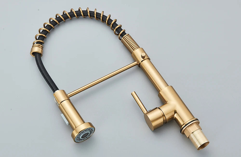 Brushed Gold Kitchen Faucet Pull Down 2-way Spray Single Handle Hot Cold Water Mixer Tap 360 Rotation Torneira Cozinha Mixer Tap