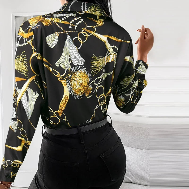 Summer New Women's Long-sleeved Shirt, Single-breasted Printed Shirts Fashion Casual Tops Camisa Female Chemise S-XXL.