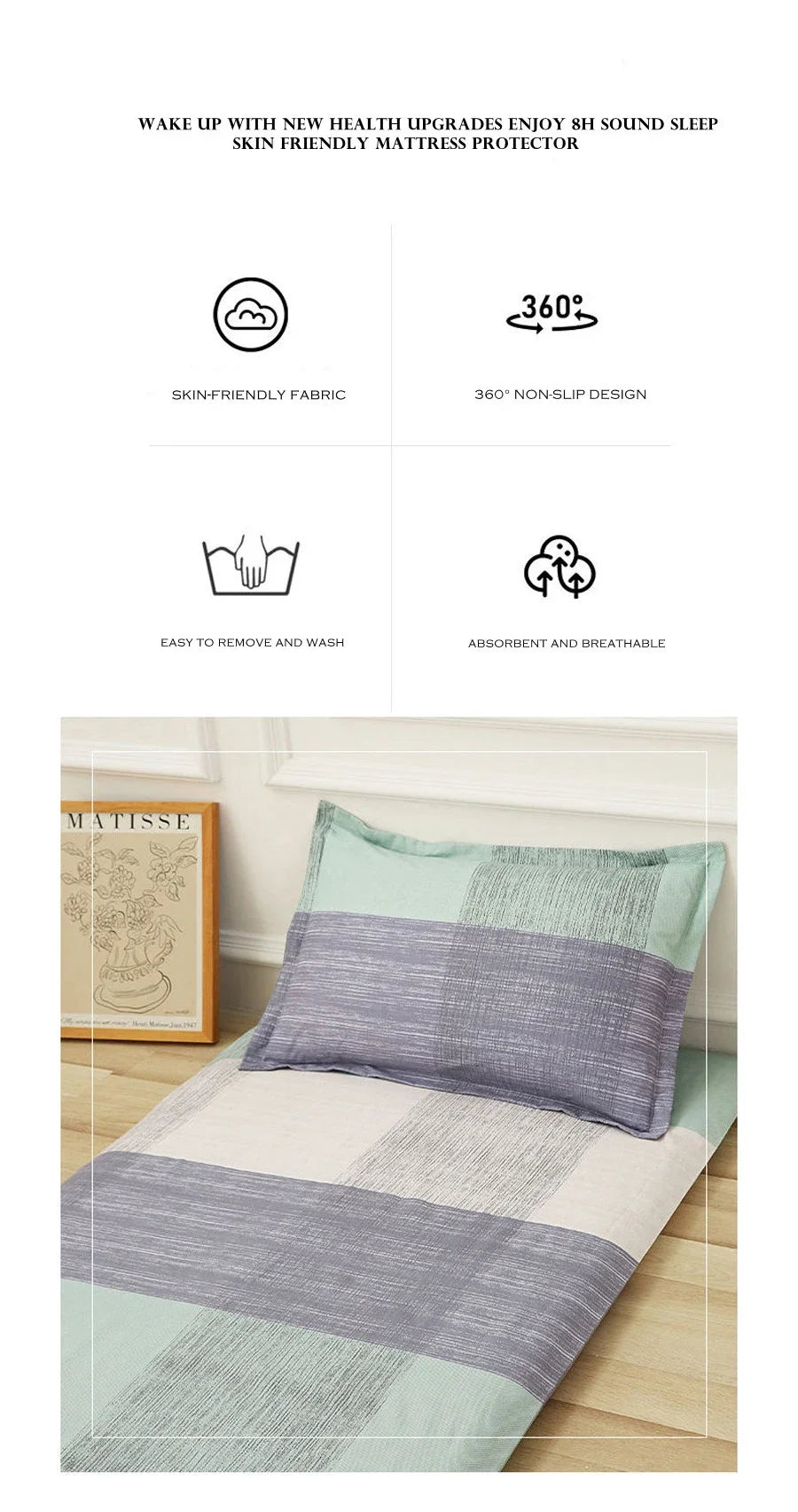 WASART Fully enclosed with zipper mattress protector cover geometric printed baby couple single double bed sheet protection pad.