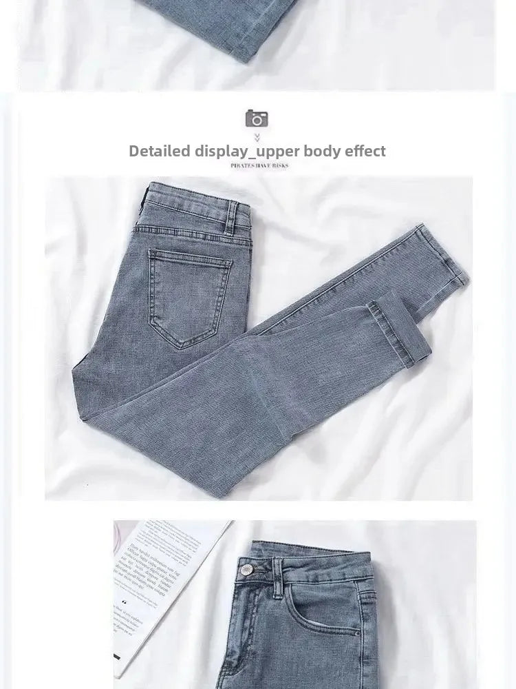 Women's High Waist Elastic Stretchy Jeans Hot Sale Of The Season Autumn New Style Versatile Slimming Pencil Thin Nine Point Pant.