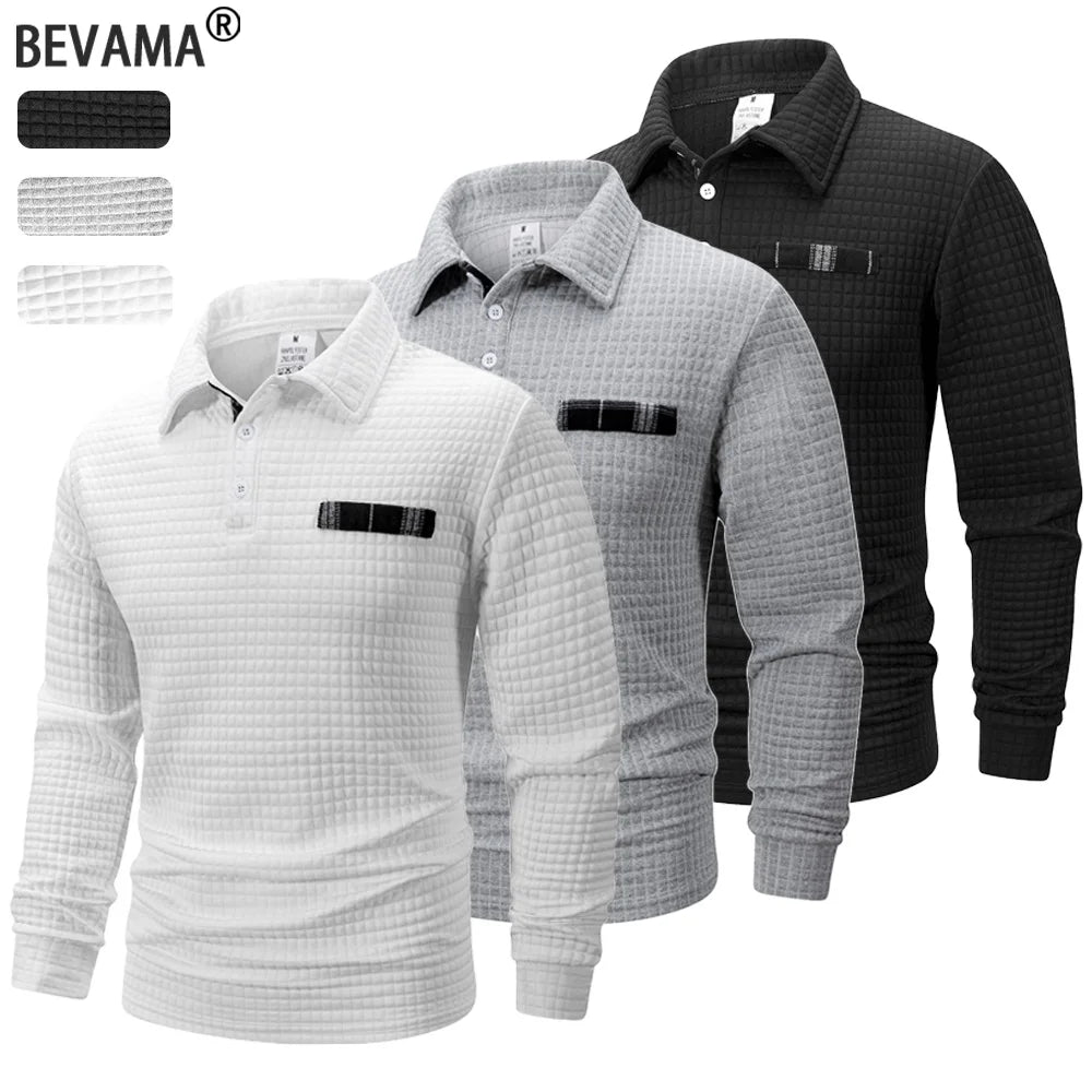 Autumn Knitted Jacquard Grid Polo Pullover Men Solid Color Casual Long Sleeved Sweatshirts Male Daily Warm Turtleneck Streetwear.