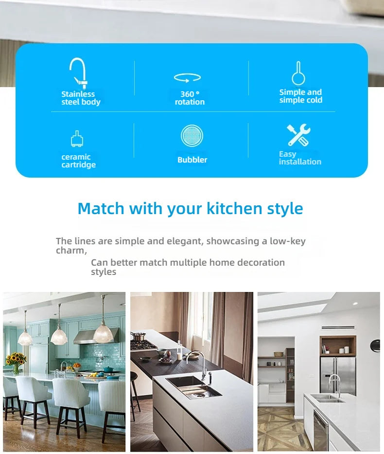 Kitchen Stainless Steel Faucet Wall Mounted Rotate Single Cold Water Sink Tap Household Kitchen Universal Faucet