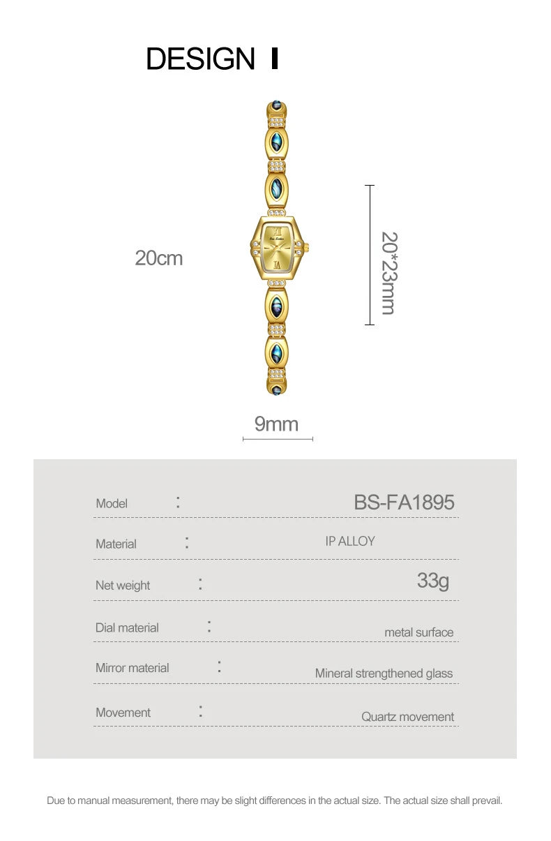 BS New Natural Black Gold Abalone Shell French Vintage Design Watch Woman Elegant Luxury Tonneau Dial Quartz Women's Watches.