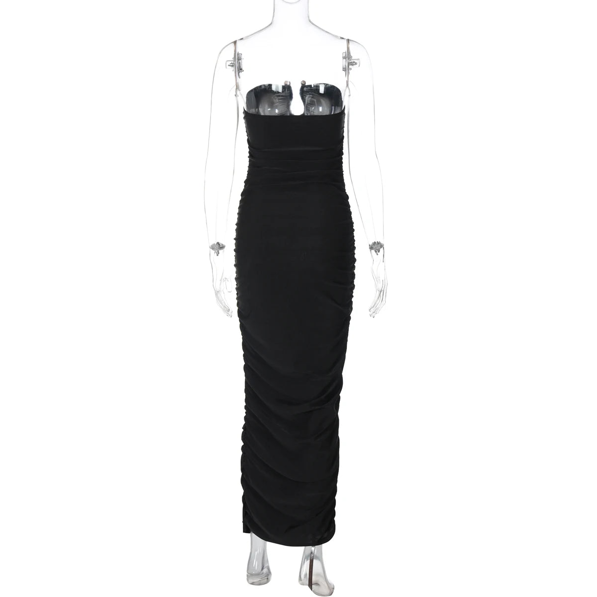 Dulzura ärmelloses, trägerloses, plissiertes Maxikleid mit Knopf, sexy, elegantes langes Kleid für Damen, Party, Club, Büro, Frühling und Sommer.