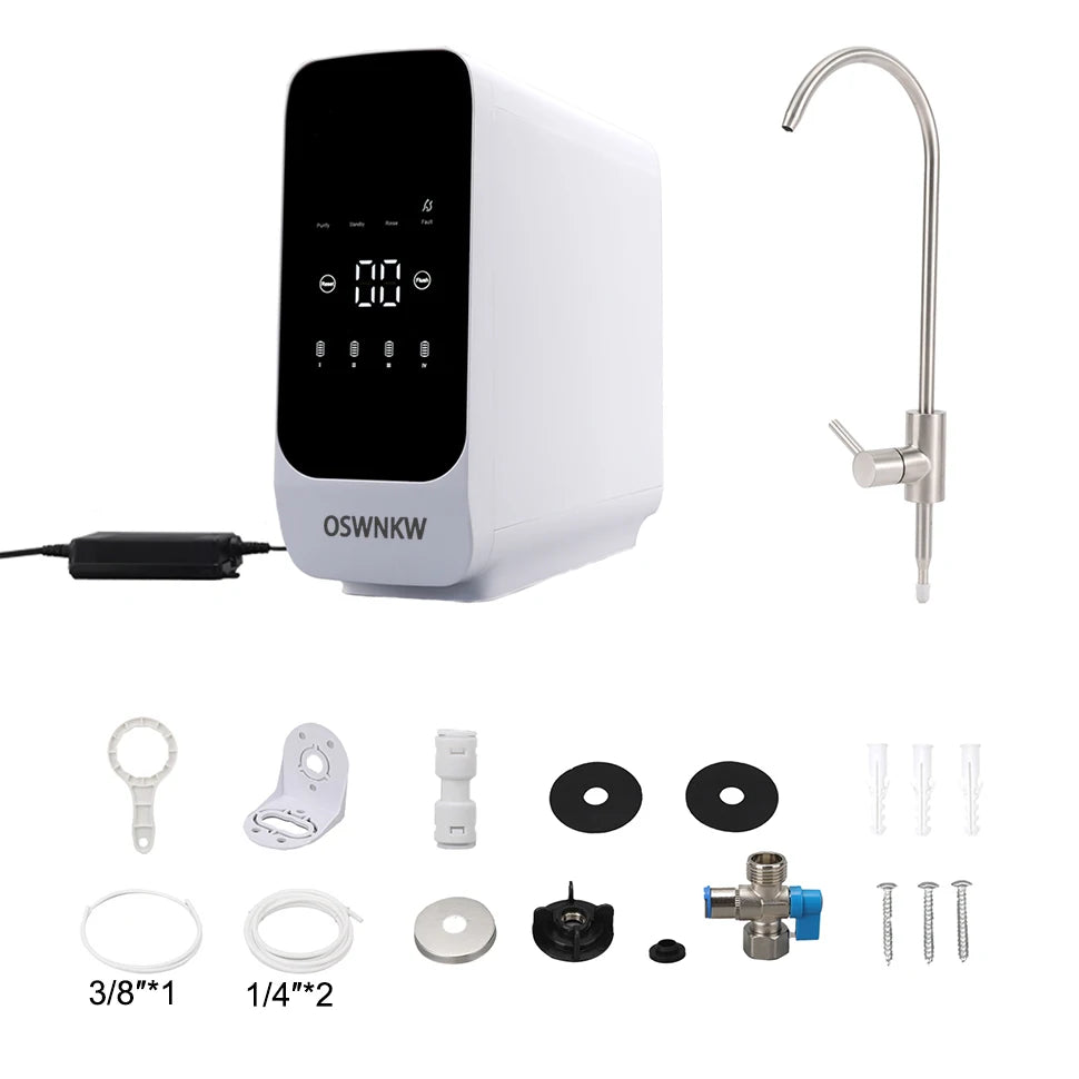 OSWNKW Reverse Osmosis Water Filtration System - 600GPD High Flow, Tankless, Reduced TDS, Compact, 1:2 Drain Ratio, Mineralized.