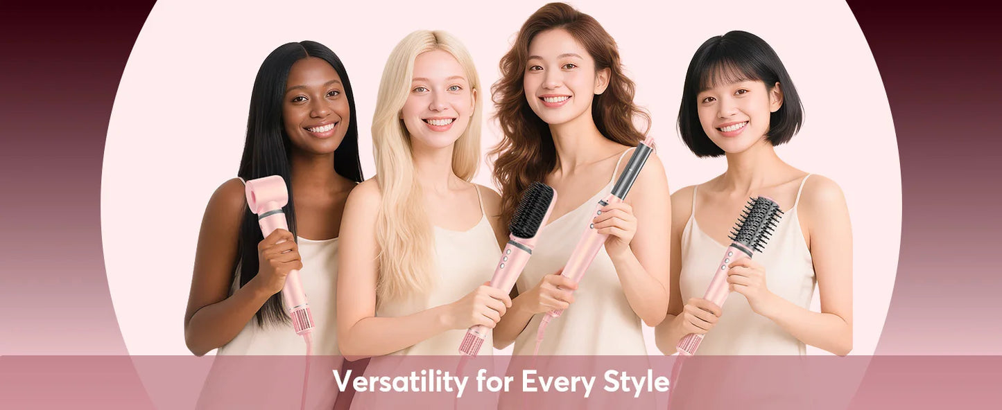 High Speed 5 in 1 Hair Dryer Hot Air Comb Set,Hair Brush Curling Iron Hair Straightener Styling Tool For Blow Dryer Gift Box