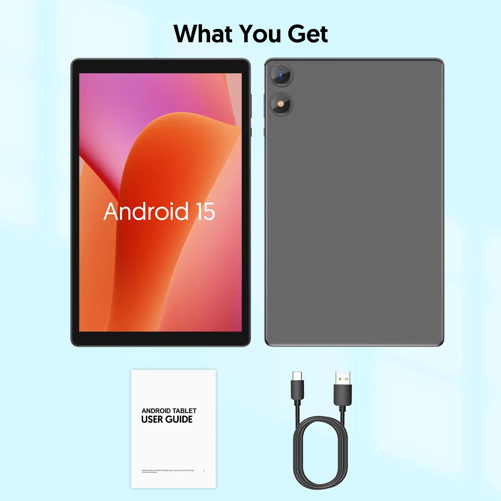 BAKEN Android 15 tablet, 8 (3+5)GB + 32GB storage, penta-core processor, Wi-Fi6, Bluetooth, USB-C, Google Play Store,.