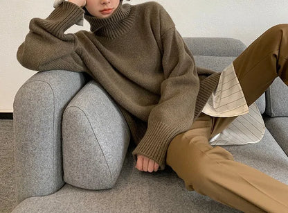 2023 Autumn and Winter New Thick  Sweater Women High Neck Pullover Sweater Warm Loose Knitted Base Sweater Jacket Tops.