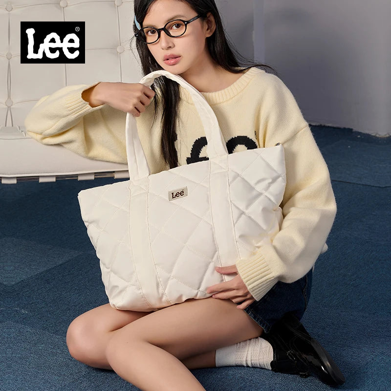 LEE Large Soft Puffer Bag Women Big Size College Students Laptop Book Quilted Tote Bag Lady Down-filled Shopping School Bags.