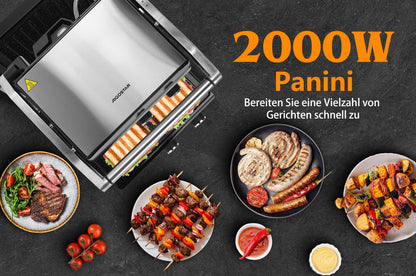 Aigostar contact grill, ceramic-coated, 30-minute timer. Panini grill and sandwich maker for sandwiches, steak, and toasters.