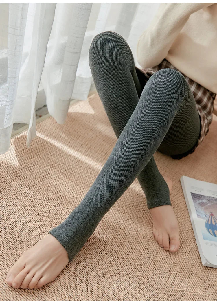 Women's Fall Winter Ribbed Vertical Stripe Thermal Leggings Fleece Thickened  Street Ready Seamless High Waist Thermal Pants