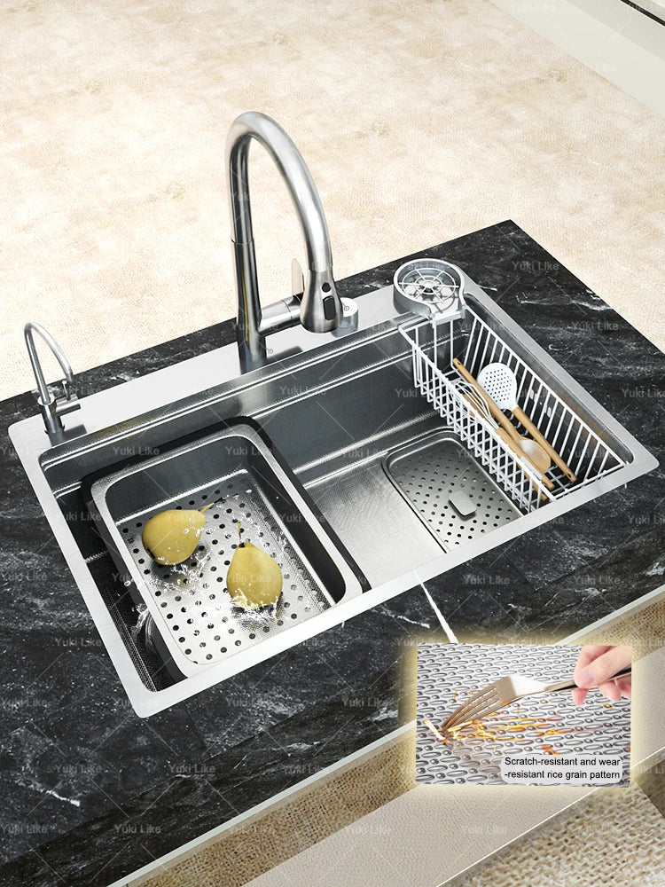 304 Stainless Steel Kitchen Sink Silver Large Single Slot  Multifunction Dishwashing Basin wash vegetables For Kitchen
