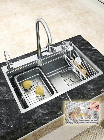 304 Stainless Steel Kitchen Sink Silver Large Single Slot  Multifunction Dishwashing Basin wash vegetables For Kitchen