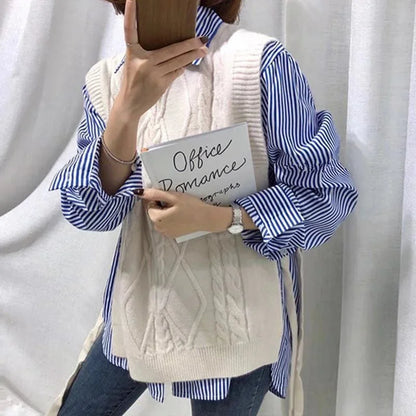 Women Shirt Blouse Blue Vertical Striped Shirt Women's Autumn Clothing Loose Long Sleeve Shirt Blusas Mujer.