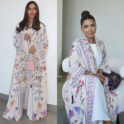 2025, Sommer-Strickjacke mit arabischem Blumenmuster für muslimische Frauen, elegante Dubai-Hijab-Abaya mit innerem islamischem Urlaubsoutfit, neues Türkei-Kleid.