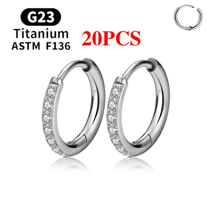 2/20PCS G23 Titanium Earring Hoop CZ Hinged Segment Round Nose Ring for Women Ear Tragus Cartilage Helix Daith Piercing Jewelry.