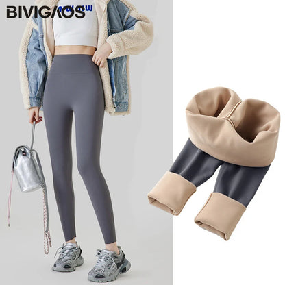 BIVIGAOS Autumn High Waist Seamless Rabbit Fleece Shark Leggings Women Winter Clothes Warm Leggings Sexy Slim Casual Leggings