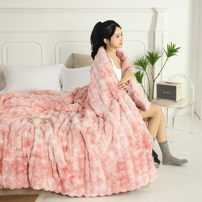 2024 New Colorful Rabbit Plush Bubble Winter Quilt Thickened Rabbit Plush Winter Double-sided Plush Skin-friendly and Warm.