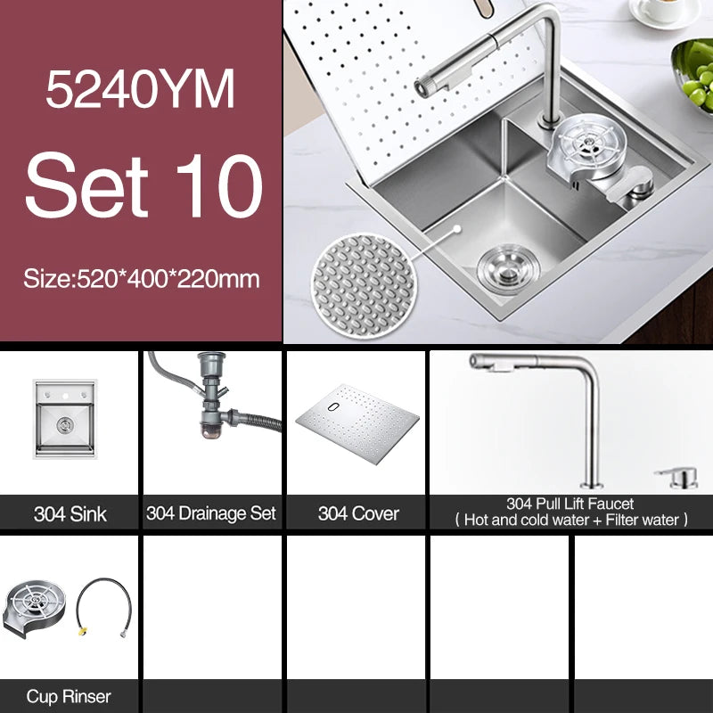 SUS 304 Island Hidden Kitchen Sink Rice Grain Embossing Prevent Scratches Handmade Bar Counter kitchen Sink With Cup Rinser