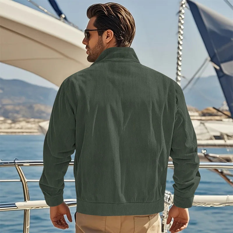 Men's Corduroy Jacket Stand-up Collar Slim Fit Retro Multi-pocket Workwear Commuter Coat for Spring And Autumn