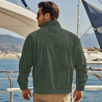 Men's Corduroy Jacket Stand-up Collar Slim Fit Retro Multi-pocket Workwear Commuter Coat for Spring And Autumn