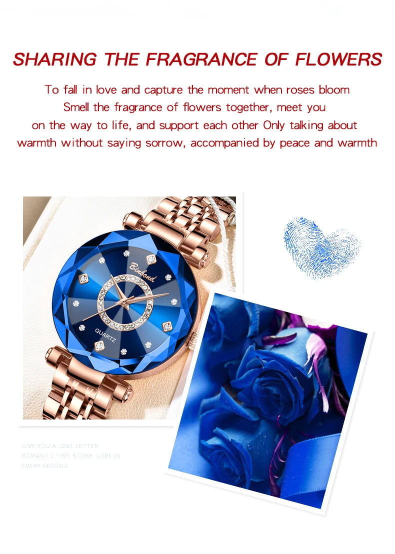 BINBONDN10 Women's Watches Elegant Fashion Original Quartz Watch for Lady Heart of the Ocean Design Waterproof Luminous Diamond.