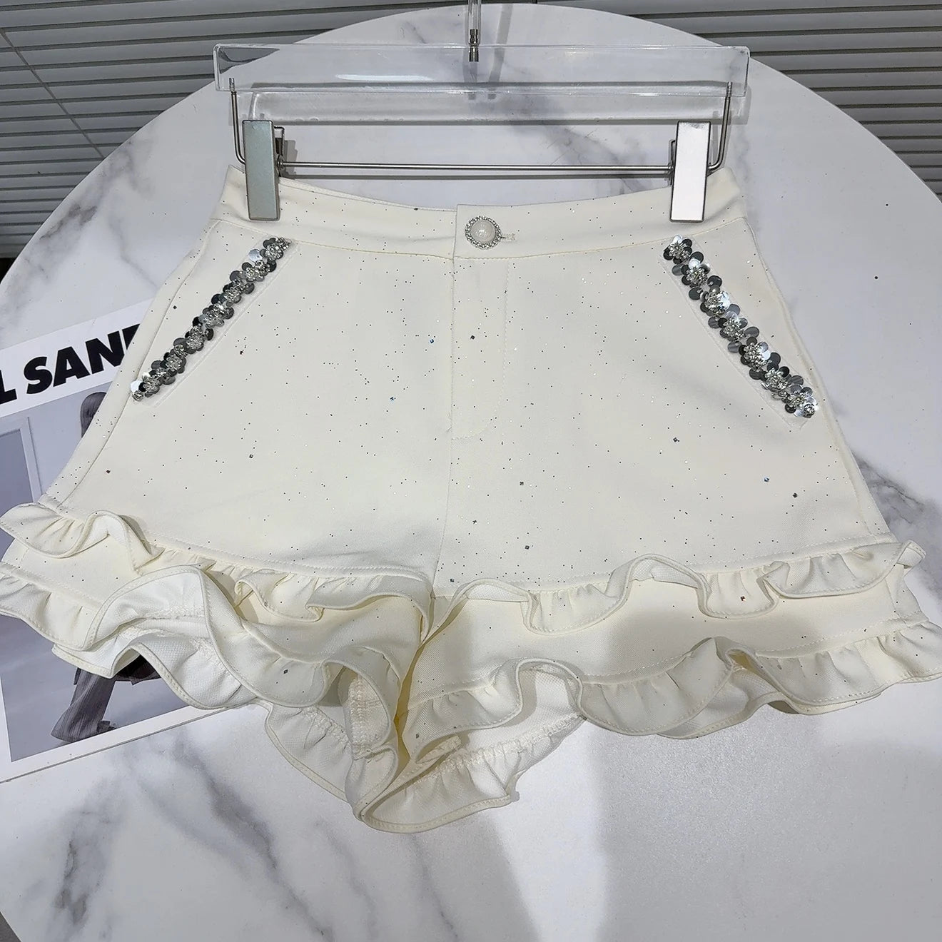 2025 Summer Clothes New Fashion Sequined Beaded Fungus Edge Pants Three-point Shorts Sweet Girls Temperament Short Pants Women.