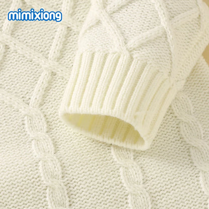 White Baby Girl Rompers Clothes Winter Long Sleeve Knitted Newborn Infant Boy Jumpsuits Hats Outfits Sets 0-18m Toddler Playsuit