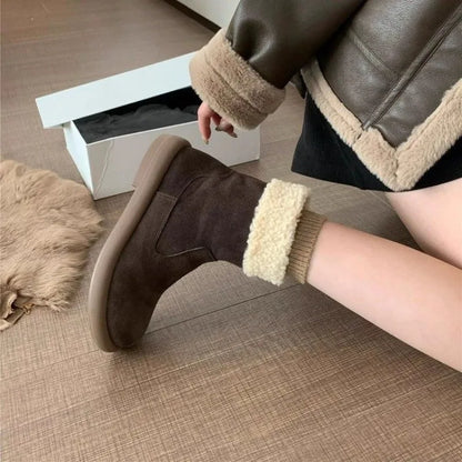 Casual comfortable snow boots women winter retro plush cotton shoes simple warm short boots Fashionable versatile women shoes.