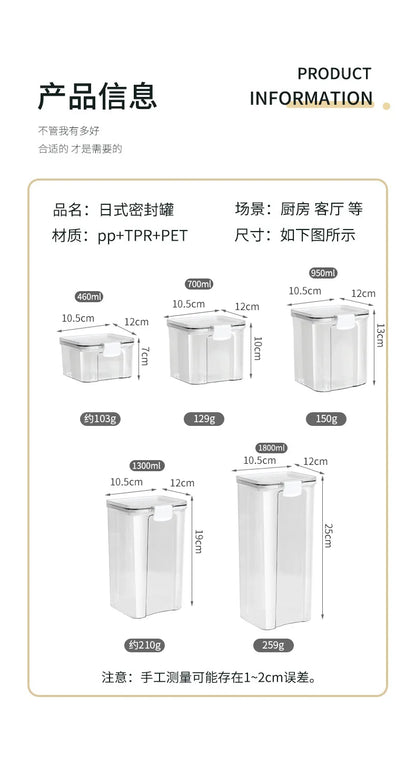 Food Box Storage Container With Airtight Lid Condiment Organizer Plastic Dispenser Jar Hermetic Kitchen Cereal Snack Spaghetti
