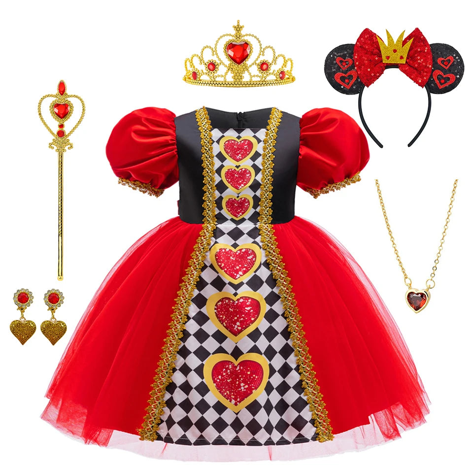 Alice Red Queen Cosplay Prinzessin Kleid Mädchen Deluxe Performance Kleidung Kind Karneval Halloween Party Charm Kostüm Geburtstagsgeschenk.