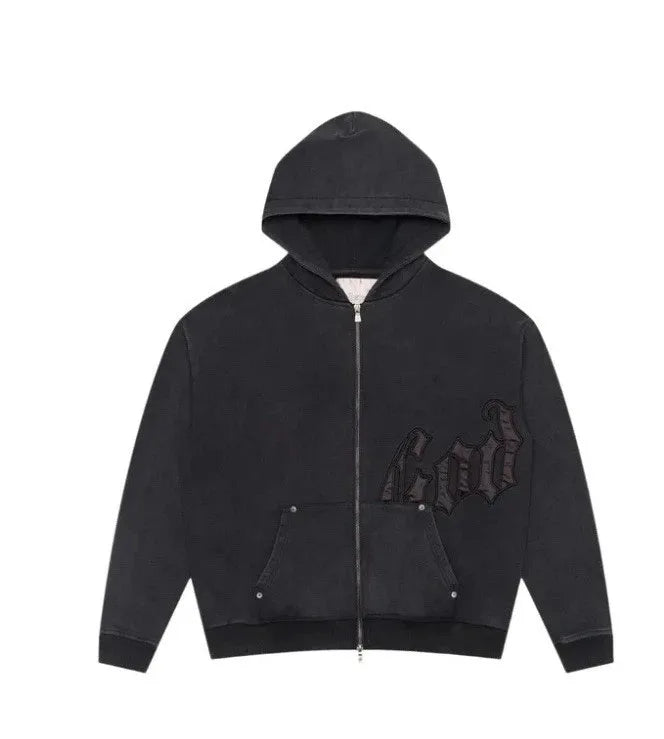 Y2k Retro Zipper Hoodie and Sweatpants 2-piece Set Washed Cotton Men Women Tracksuit Gothic Letter Loose Sweatshirt Jogger Suit.