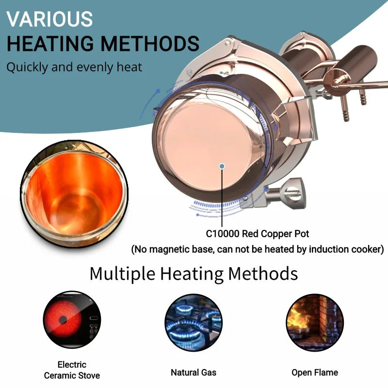 HOOLOO 8L Copper Distiller Essential Oil Hydrosol Still Home Distiller Direct Fire Hea Equipment DIY from Herbs Plants & Flowers.