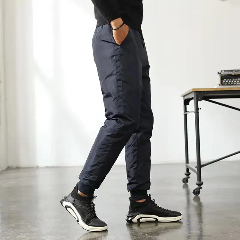 New Winter Thermal White Duck Down Pants for Men Loose Fit High Waist Warm Thickened Elastic Waistband Down Trousers Man PT-590.