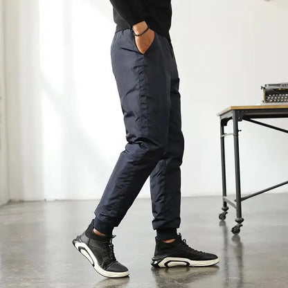 New Winter Thermal White Duck Down Pants for Men Loose Fit High Waist Warm Thickened Elastic Waistband Down Trousers Man PT-590.