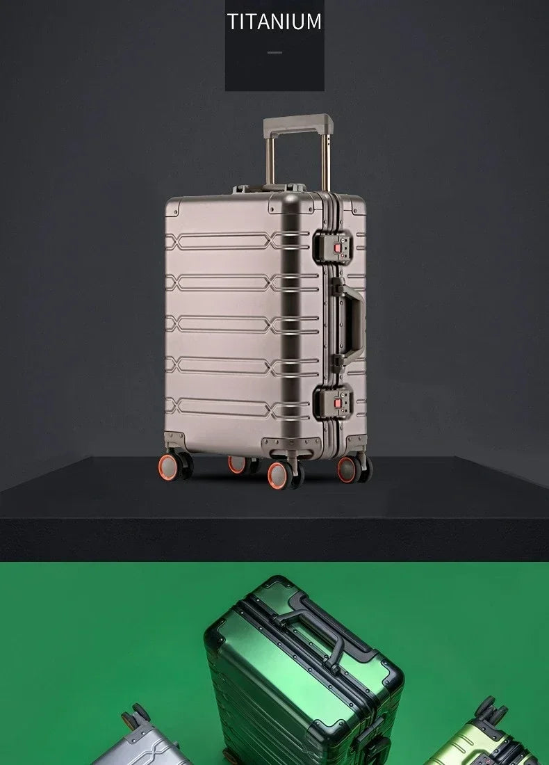 TravelTrolley-Gepäck, 20 Zoll, Handgepäck, Kabinenkoffer, Reisetaschen, Rollgepäck, Reisekoffer aus Aluminium-Magnesium-Legierung