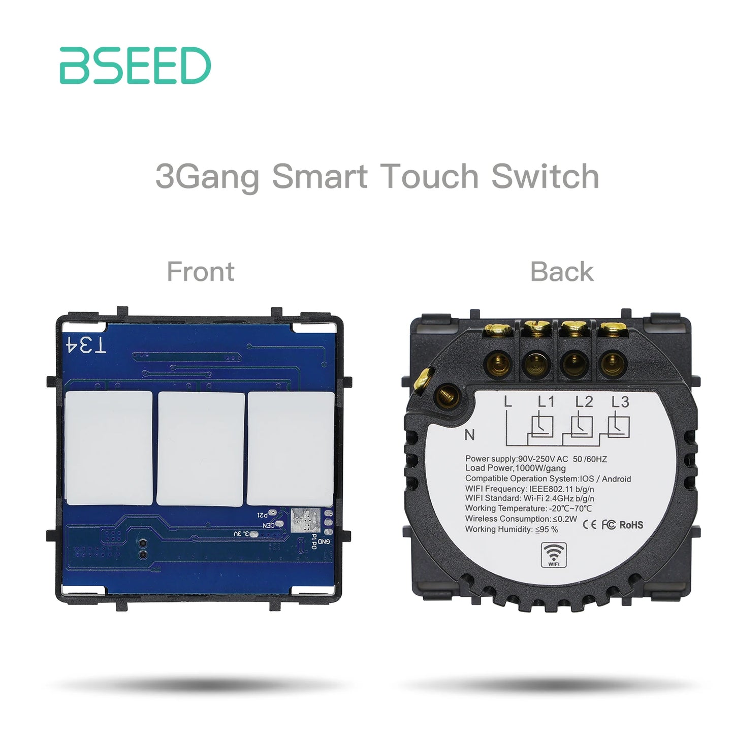BSEED Smart Touch Schalter Funktion Schlüssel 1/2/3Gang 1/2/3Way WIFI Licht Schalter Basis DIY Teile Smart App Steuerung Neutral Erforderlich.