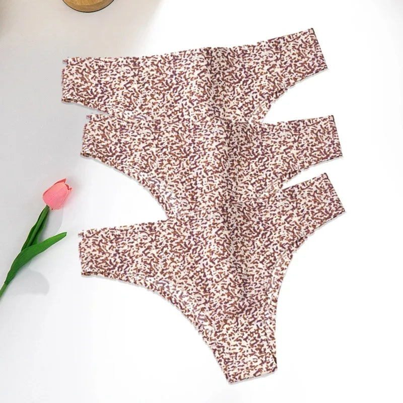 WarmSteps 3Pcs/Set Sexy Leopard Thongs Women's Panties Thongs 2024 New Female Underwear Seamless Printed Panties Ice Silk Briefs.