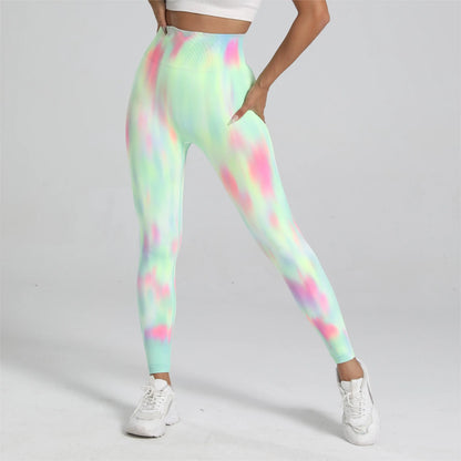 New Tie Dyed High Waist Gym Leggings Push Up Scrunch Seamless Thick Sports Pants Elastic Soft Yoga Workout Leggins Women.
