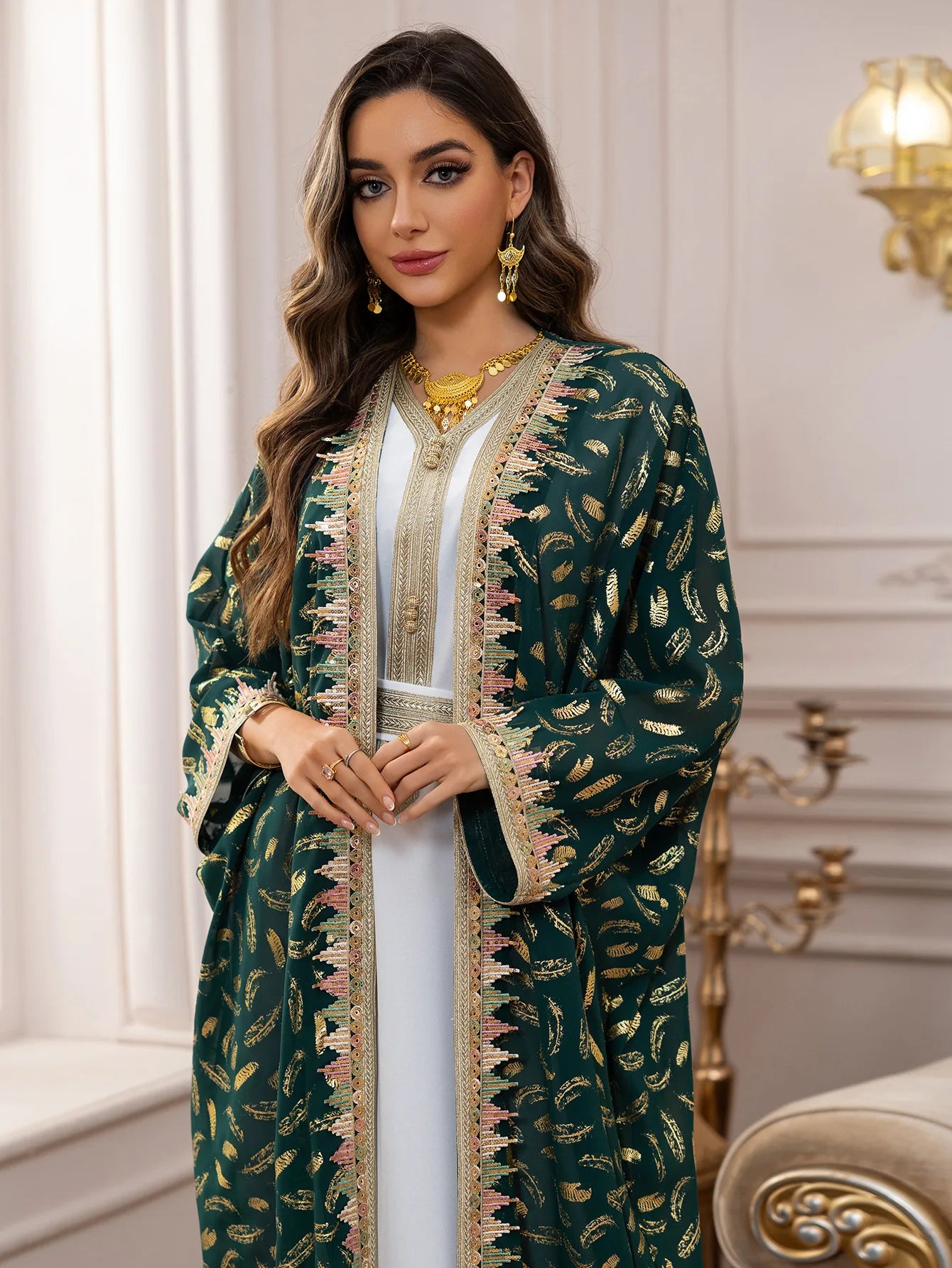 Eid Kimono Jalabiya Muslim Set Women Abaya Dubai Kaftan Morocco Caftan Kebaya Ramadan Dress Djellaba Islam Clothing Ramadan Robe.