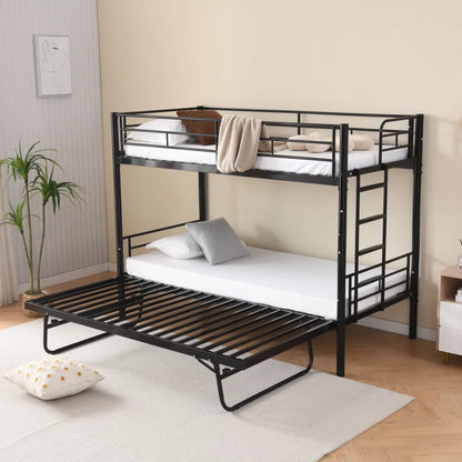 Etagenbett aus Metall, 90 x 200 cm, Etagenbett mit ausklappbarem Bett, erweiterbar auf zwei Einzelbetten oder Erwachsenenbetten, Schwarz