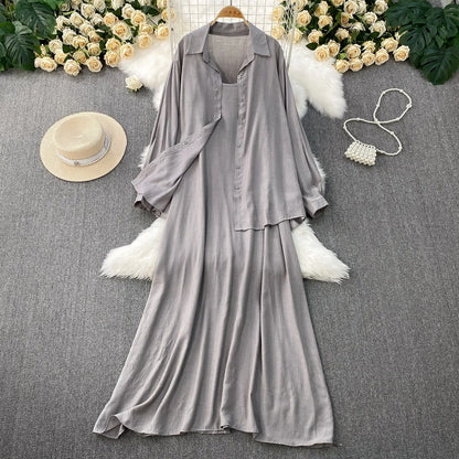 Muslim Women Shirt Dress Two Piece Set Solid Modest Suits Ramadan Musulman Ensemble Morocco Dubai Abayas Islam Outfits Jalabiya.