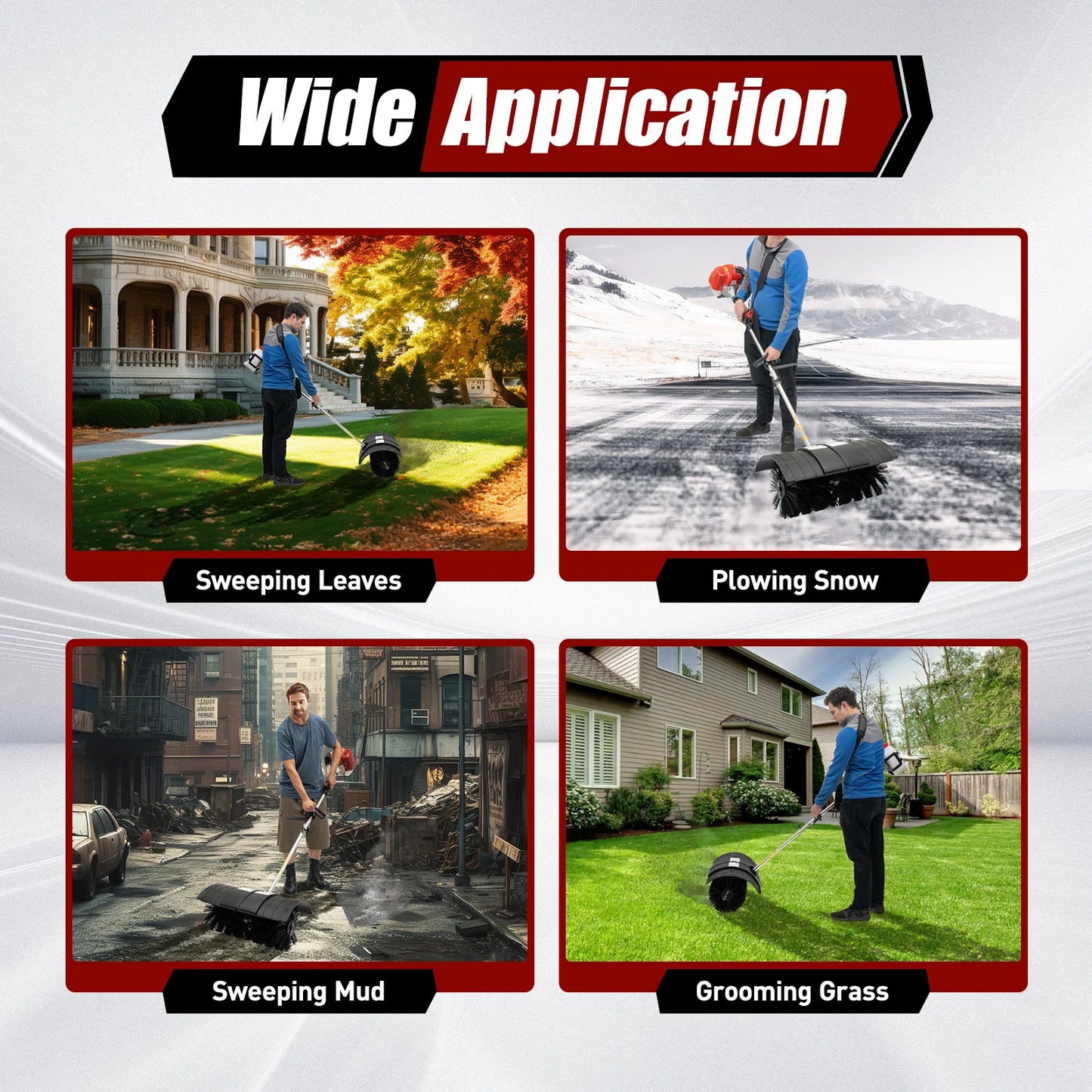 2,3 PS 52 CC Gas Power Walk Behind Sweeper, handgehaltene Schneekehrmaschine für Einfahrt, Rasen, Kunstrasen