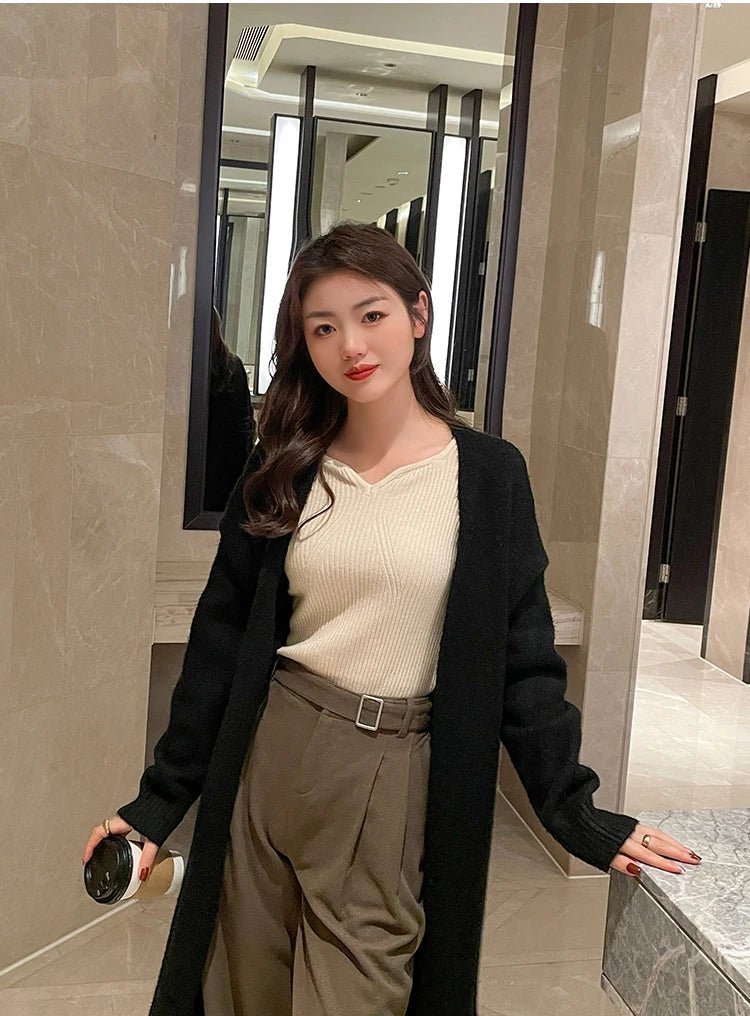 2025 grundlegende V-ausschnitt Chic Herbst Winter Pullover Frauen Weibliche Gestrickte Rippen Pullover Dünne Lange Hülse Badycon Hohe Qualität Pullover | H&D Shop