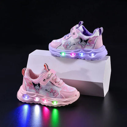 Kids'Casual Shoes Girls Led Light Cartoon PU Leather Spring Fashion Flat Bottom Anti-slip Soft Bottom Pink Purple Size 21-30.