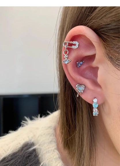 1 PCS Cute Pink Zircon Crystal Ear Bone Nail 316L Medical Titanium Steel Star Stud Earrings for Women Y2K Punk Piercing Jewelry.