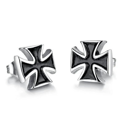 New 2PCS Men's Knights Simple Cross Stud Earrings Templar Knight Ear Studs Stainless Steel Crucifix Male Jewelry Gifts.